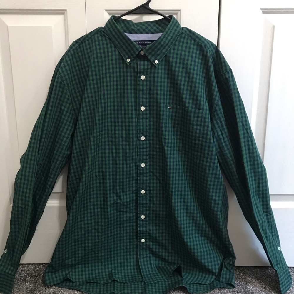 Tommy Hilfiger Blue/Green Button Down Mens 2XL